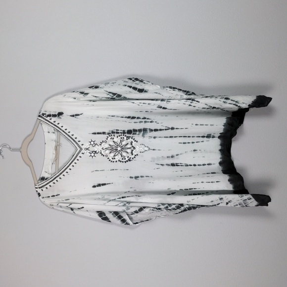 Soft Surroundings Tops - Soft Surroundings Tie-Dye Beaded Kimono Shawl Black White Size Medium